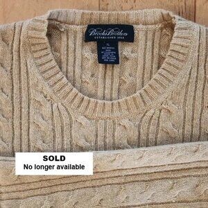 Brooks Brothers Cable Knit Crewneck Sweater Wool Cashmere Men Size XL Camel Tan